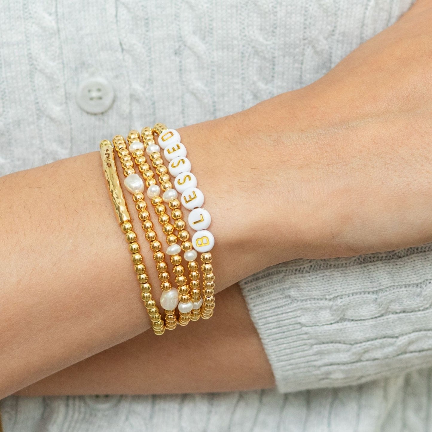 Beaded Bracelet with Lightly Textured Bar