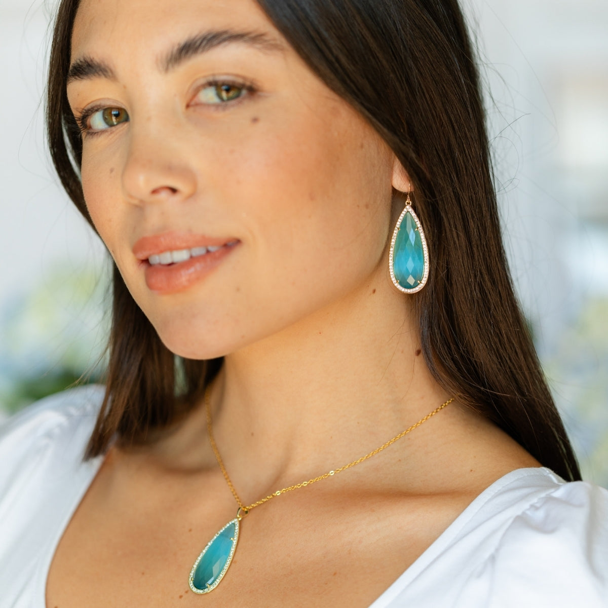 Piper, Long Shimmer Stone Pendant Necklace