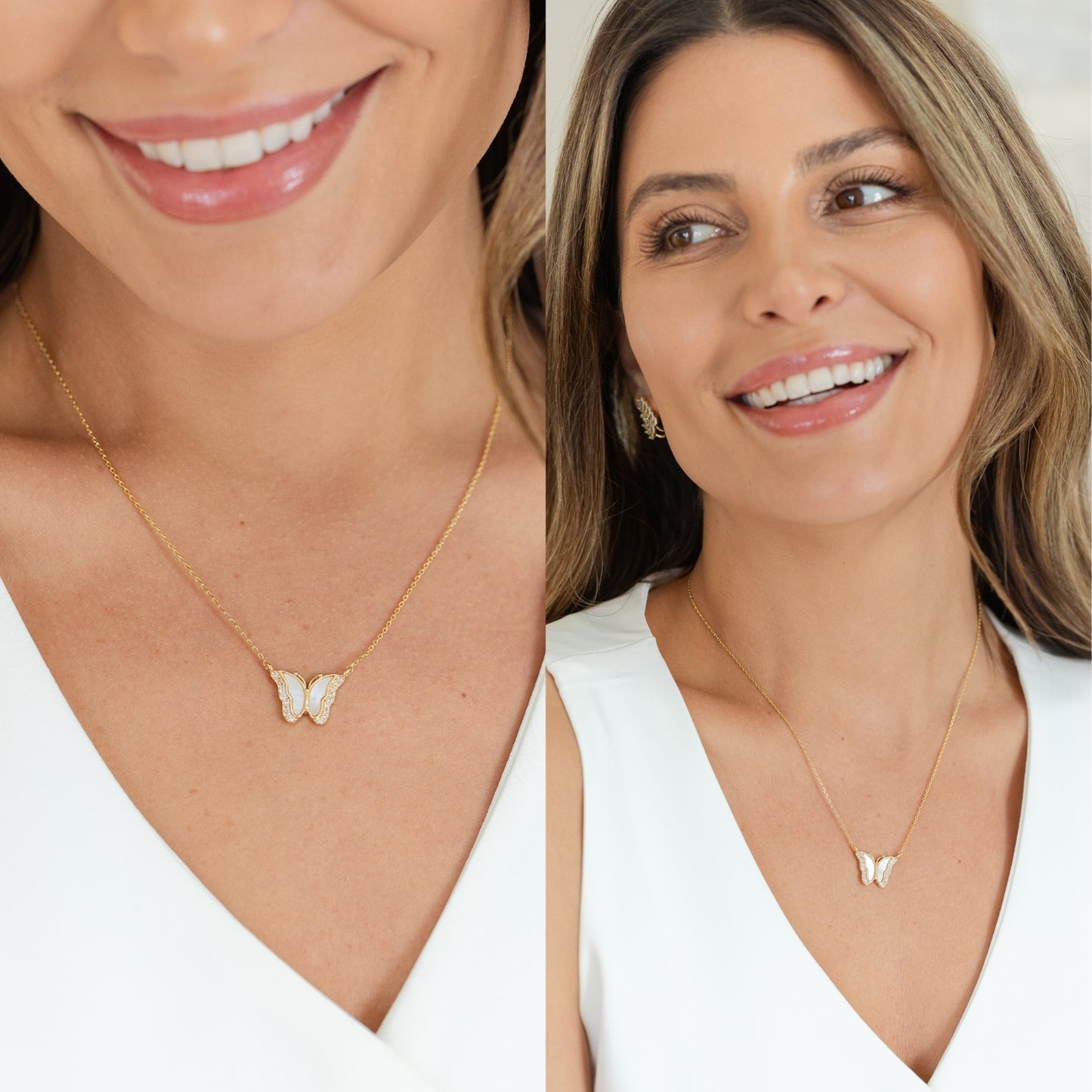 Sweet Shell Pave Butterfly Necklace