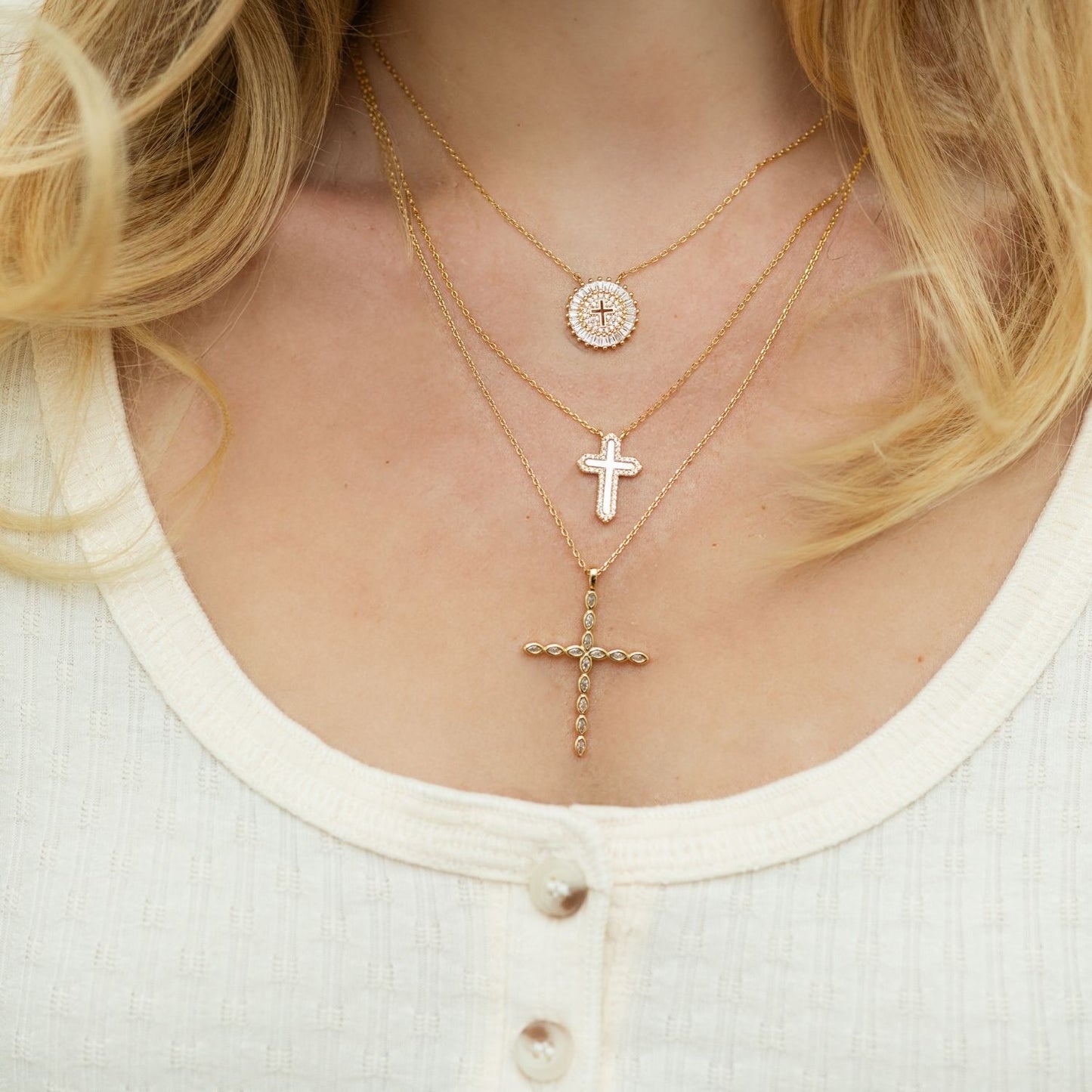 Large CZ Cross Pendant Necklace
