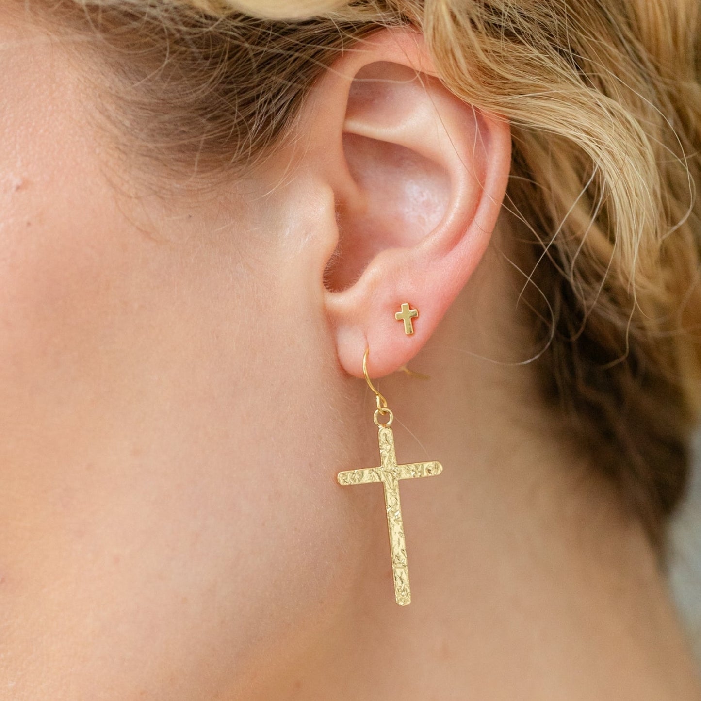 Long Gilded Cross Earrings