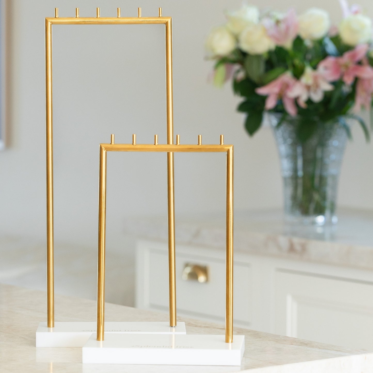 Branded free floating necklace display with 6 hooks