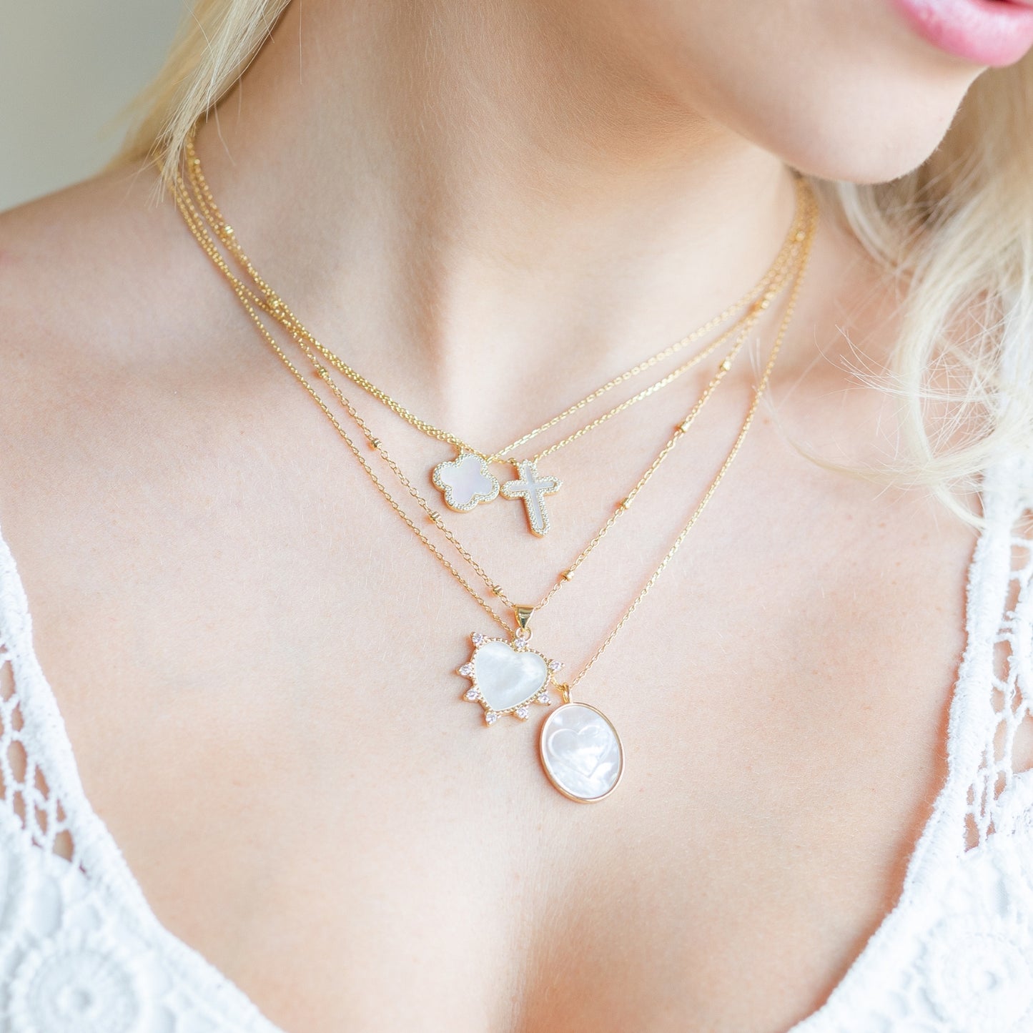 Good Fortune, Shell Pavé Quatrefoil Necklace