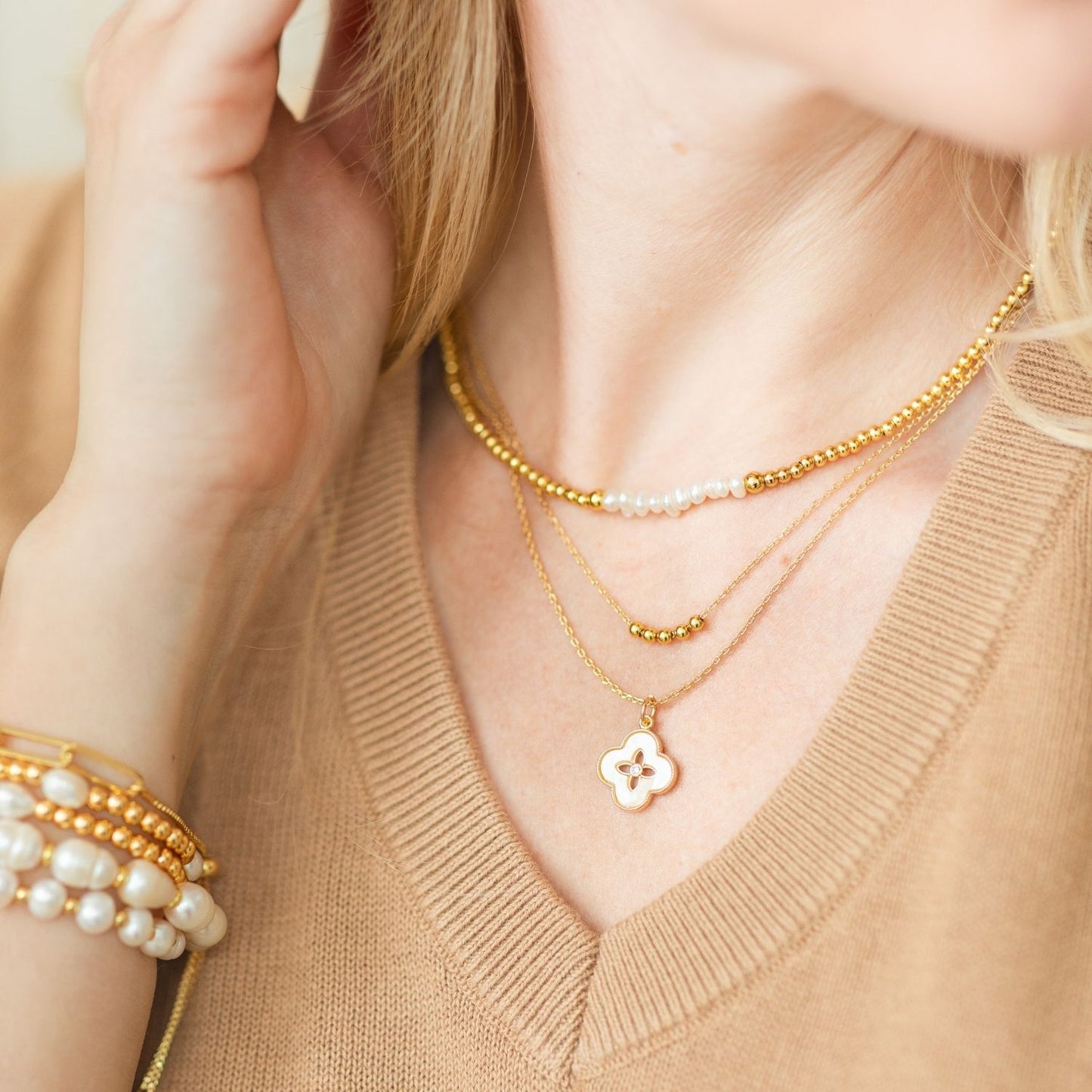 Simple Layered Quatrefoil Necklace