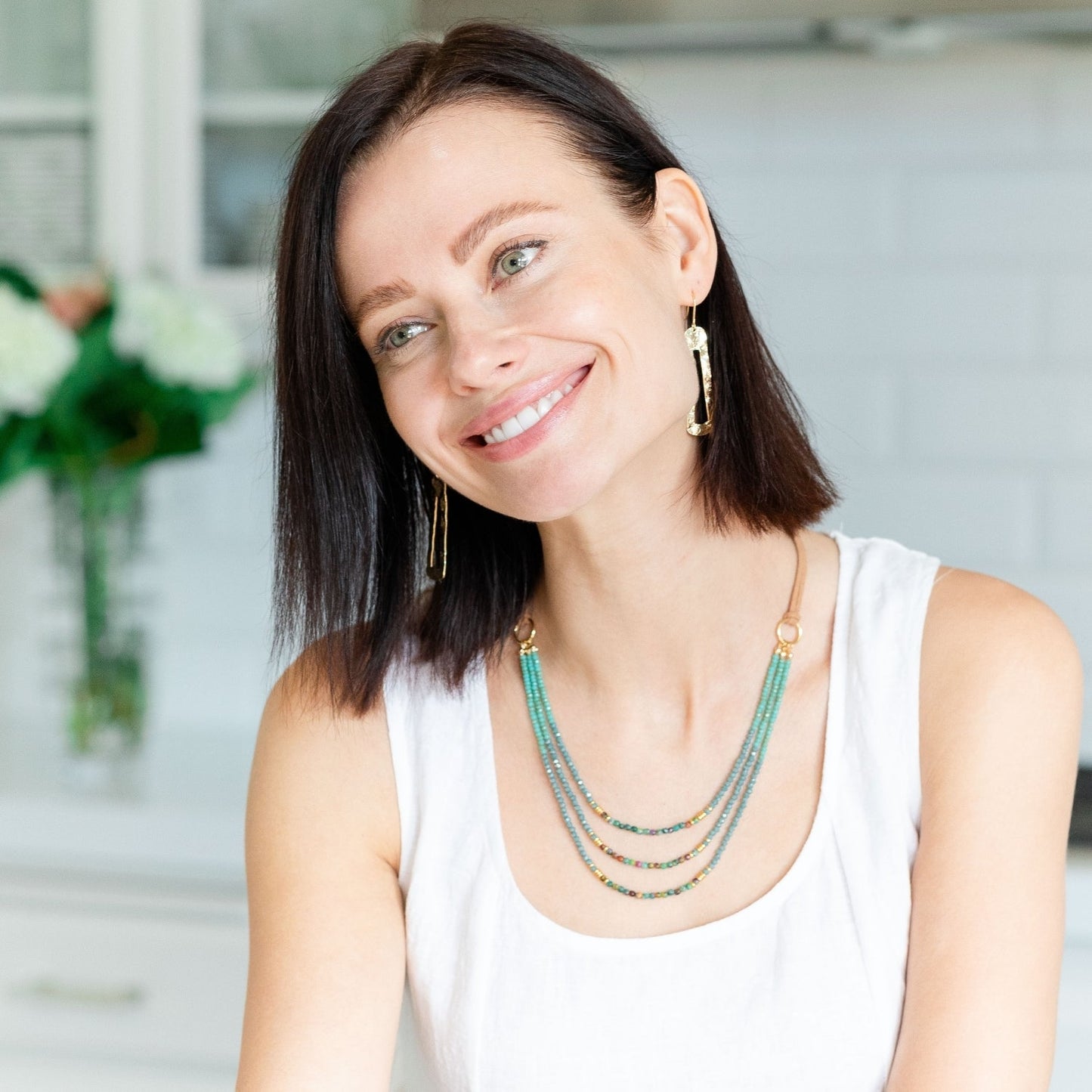 Triple Layer Beaded Necklace with Suede Accent