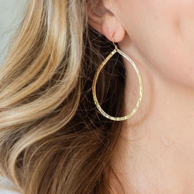 Large Lightly Hammered Open Teardrop Earrings