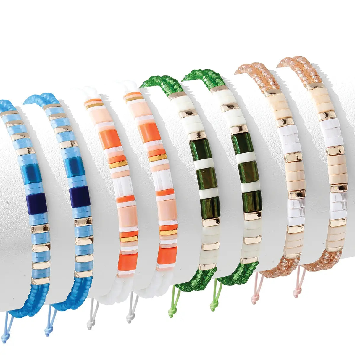 Set/8 Miyuki Tila & Crystal Pulley Bracelets