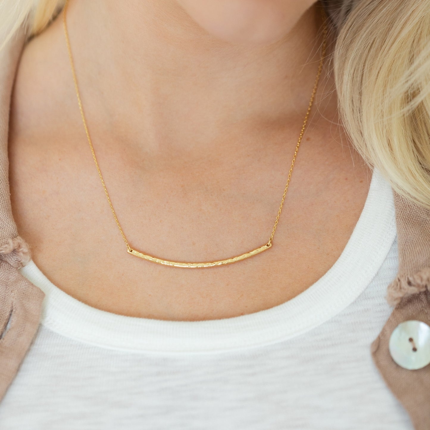 Lightly Textured Large Curved Bar Necklace