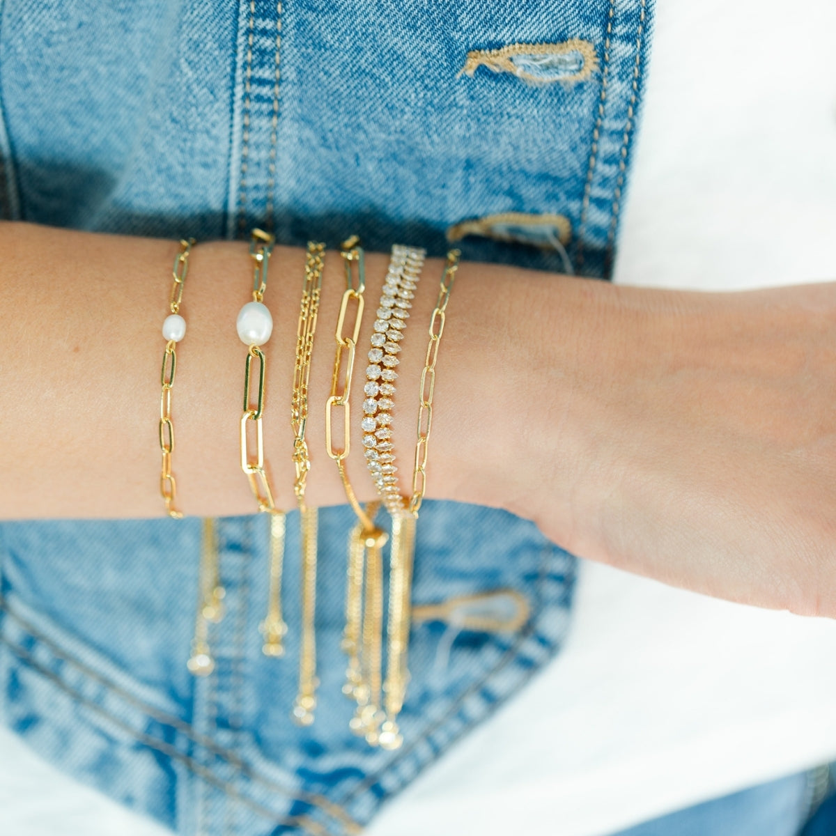 Delicate Link Chain Pearl Pulley Bracelet