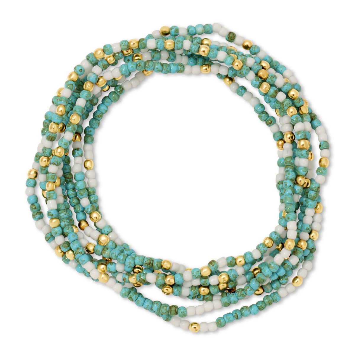 Set/24 Faux Stone Assorted 2mm stretch Seed Bead bracelets with gold bead accents