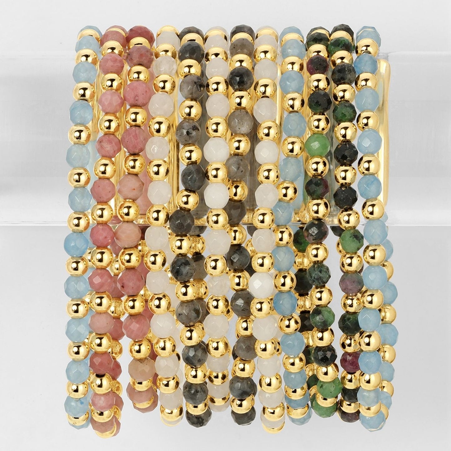 Set/12 Stretch Stone & Bead Bracelets