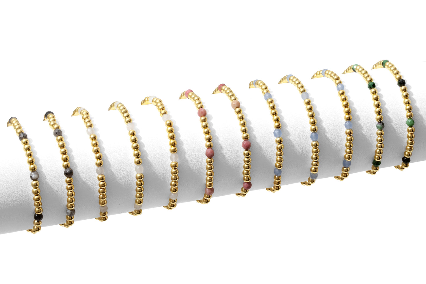 Set/12 Stretch Beaded Bracelets with Stone Accents