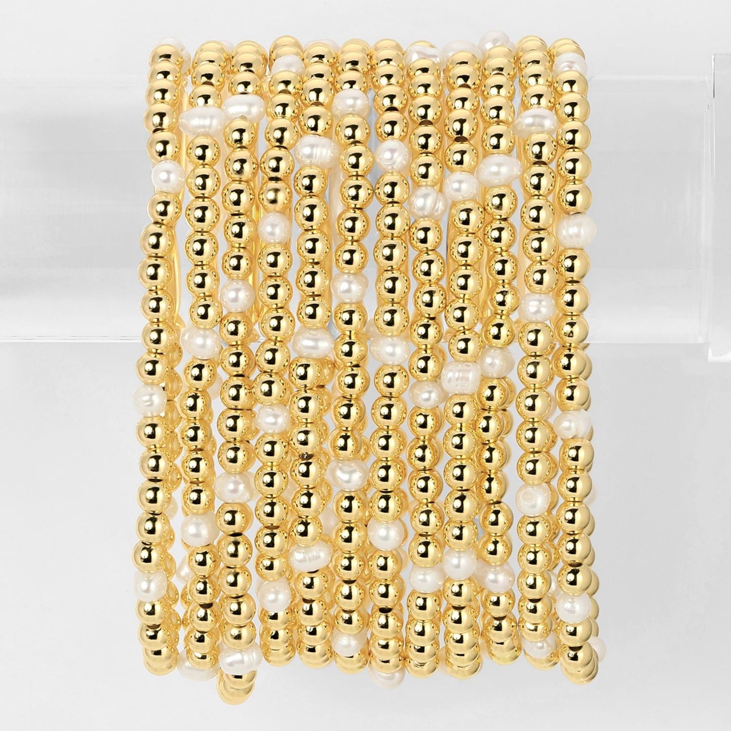 Set/12 4mm Bead & Pearl Stretch Bracelets