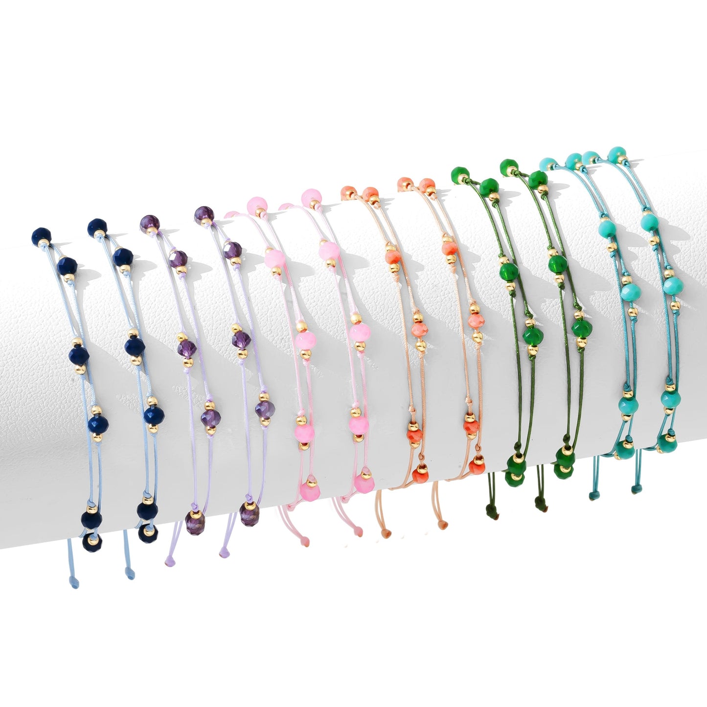 Set/12 Delicate Double Crystal String Pulley Bracelets