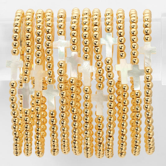 Set/12 4mm bracelet with shell cross
