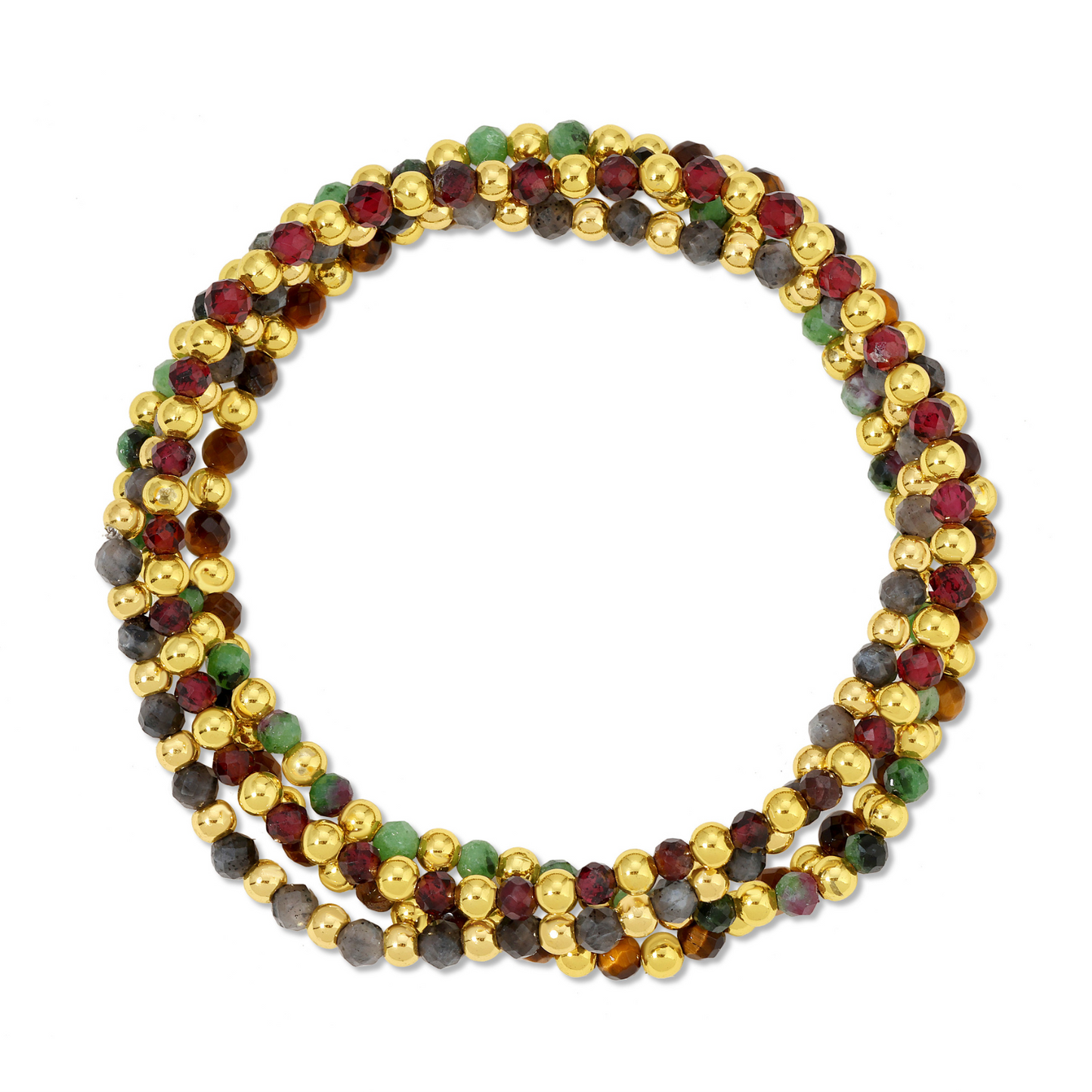 Set/12 3mm Assorted stretch beaded bracelets alternating stones