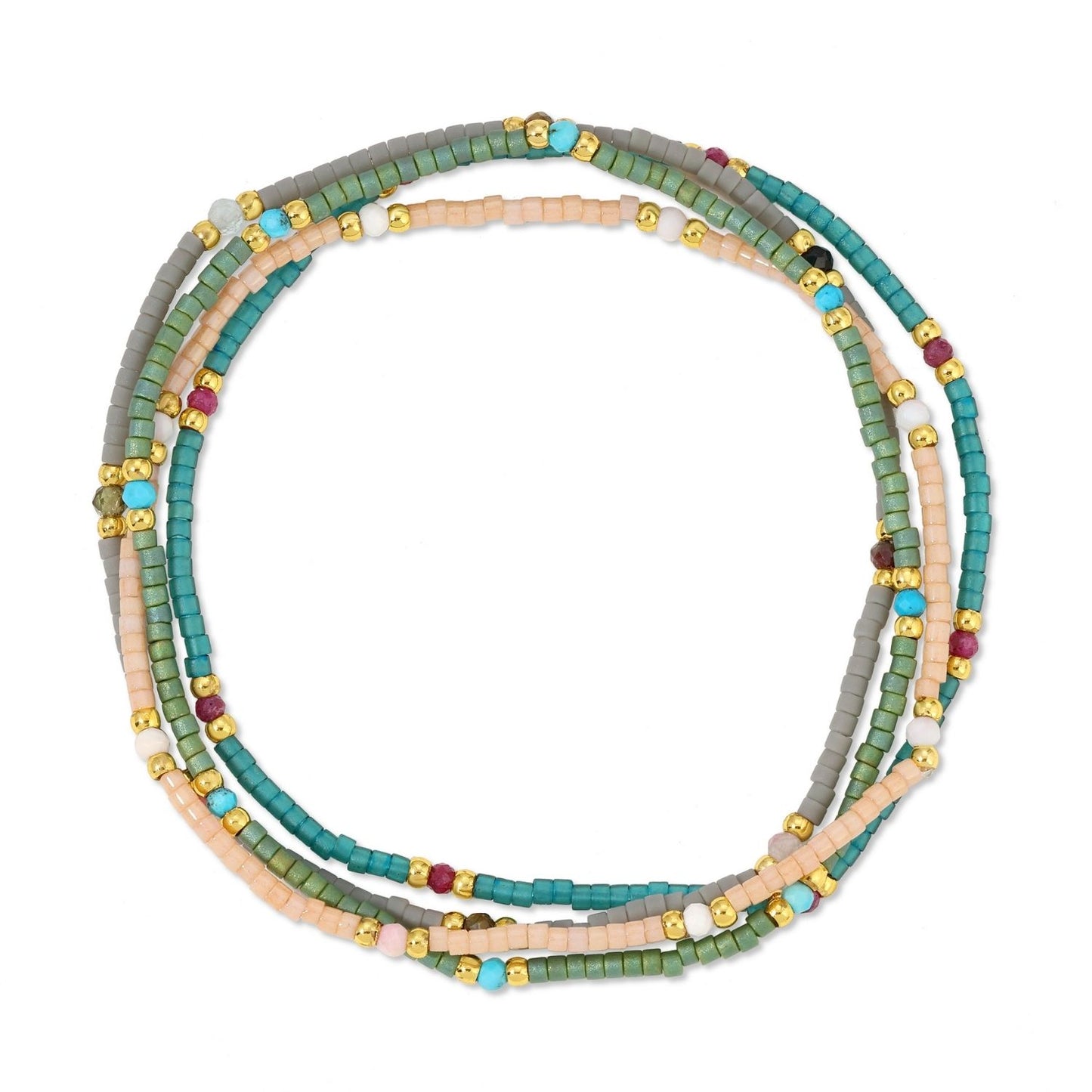 Set/12 Stone Accented Muyuki Delica Stretch Bracelets