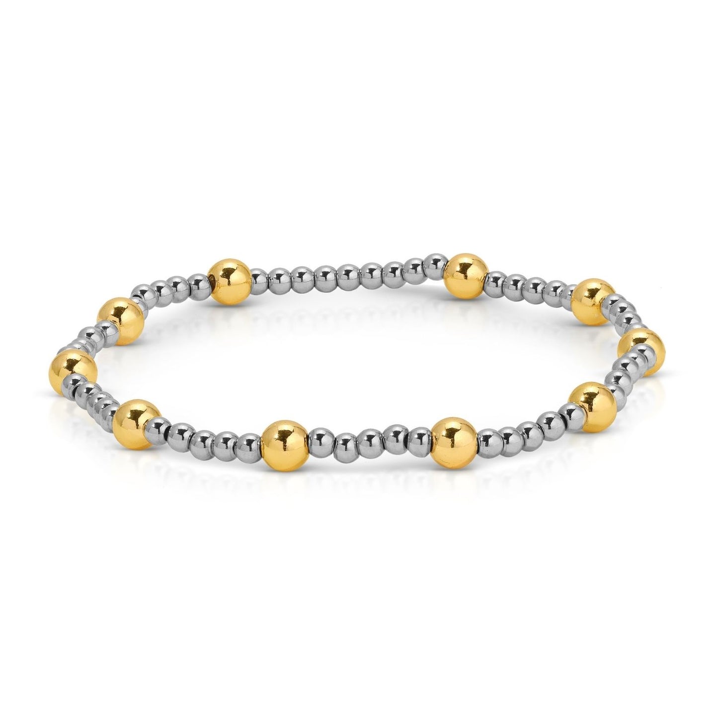 Set/12 Two-Tone Stretch Bracelet 3mm/5mm