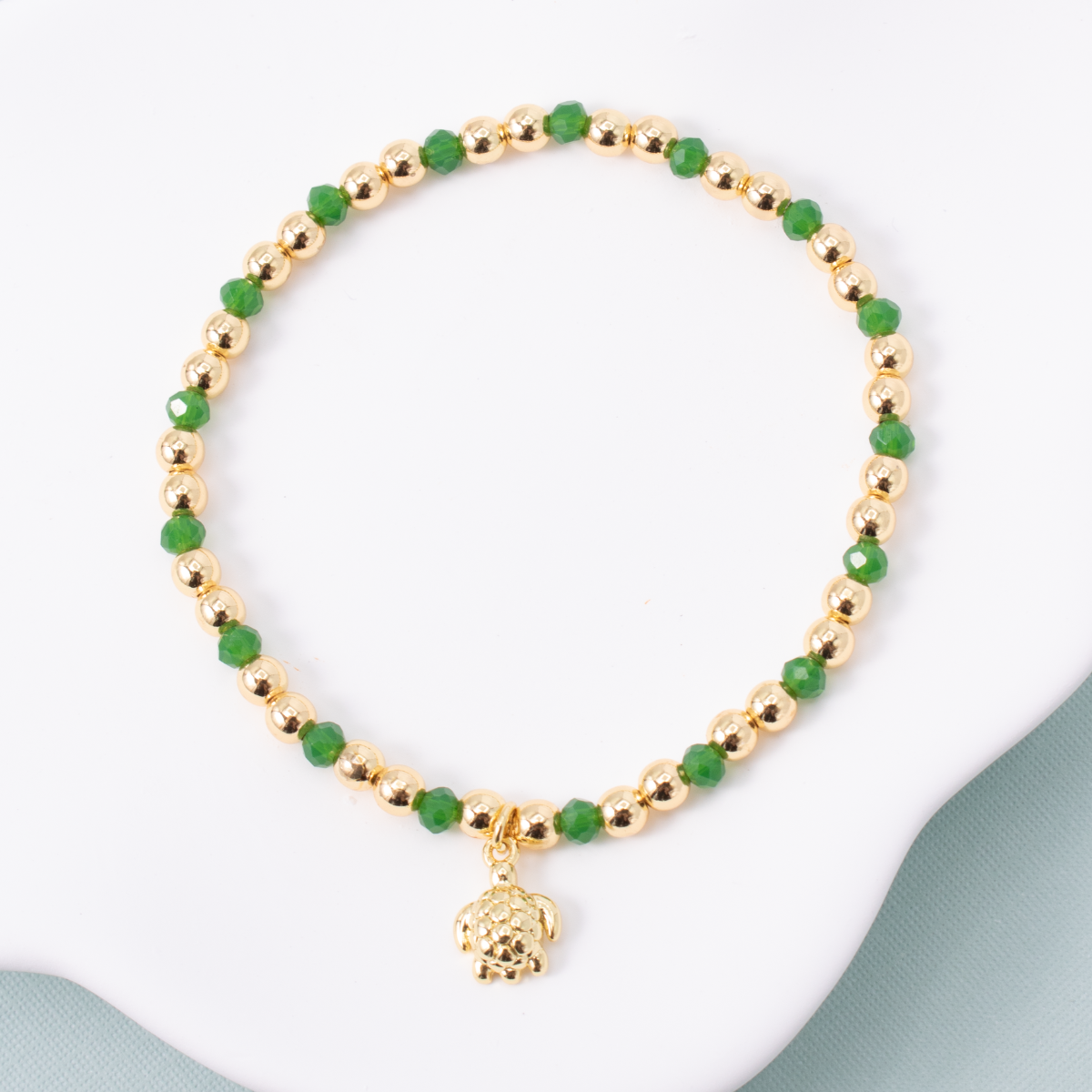 Turtle Charm Beaded Stretch Bracelet