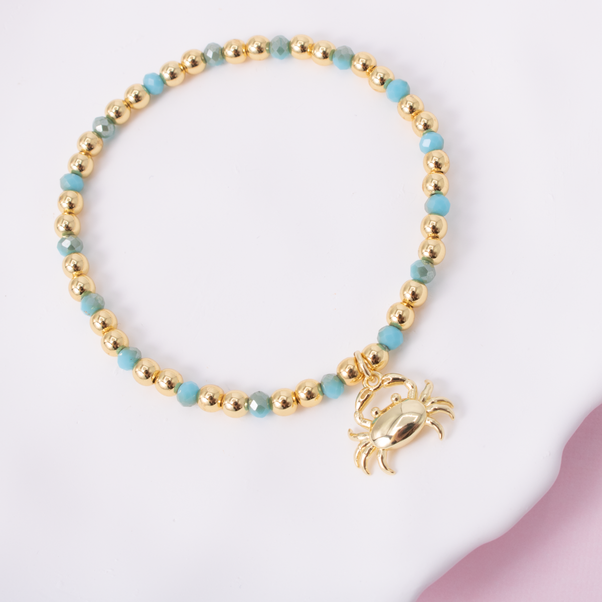 Crab Charm Beaded Stretch Bracelet
