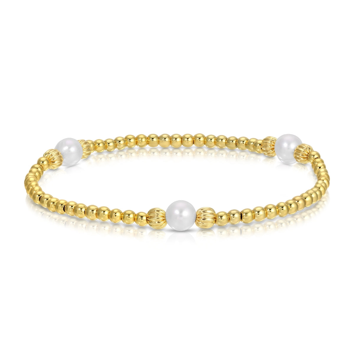 Set/12 Textured Beads Stretch Bracelets with Pearls