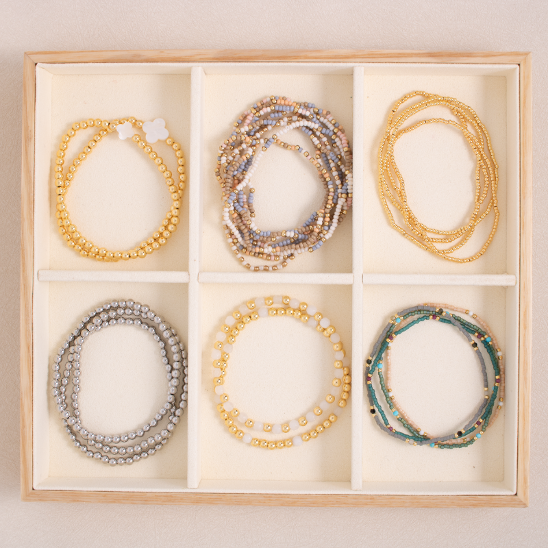 Set/12 Stone Accented Muyuki Delica Stretch Bracelets