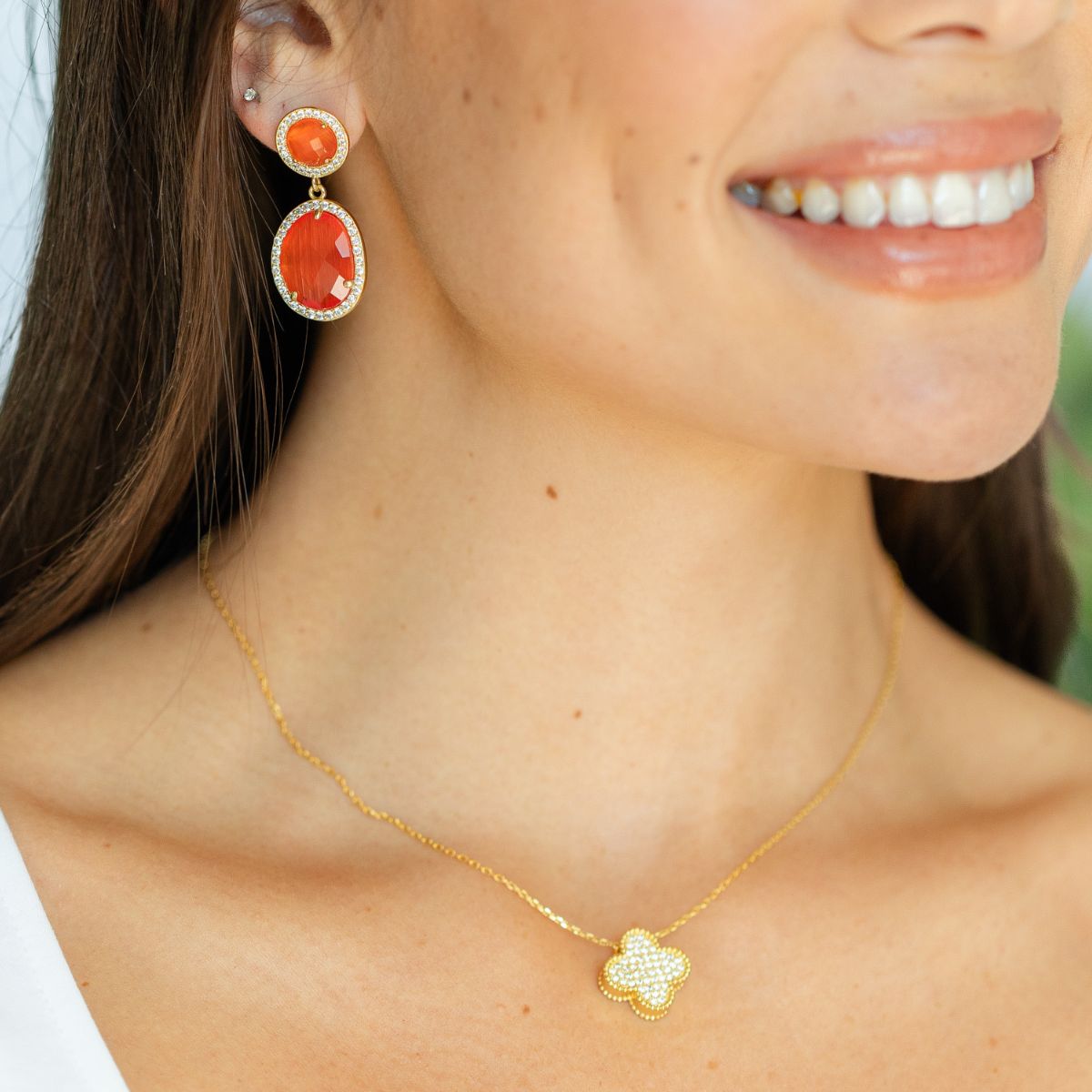 Clementine, Pave Stone Double Drop Earrings