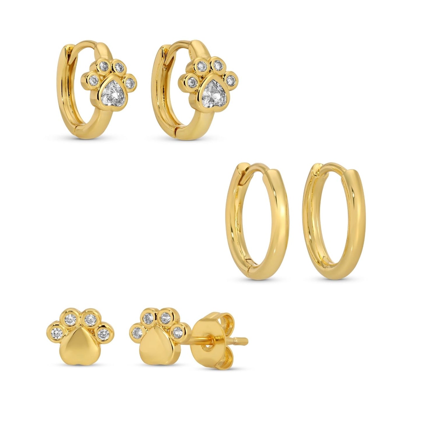 Paw Print Set of 3 Earrings