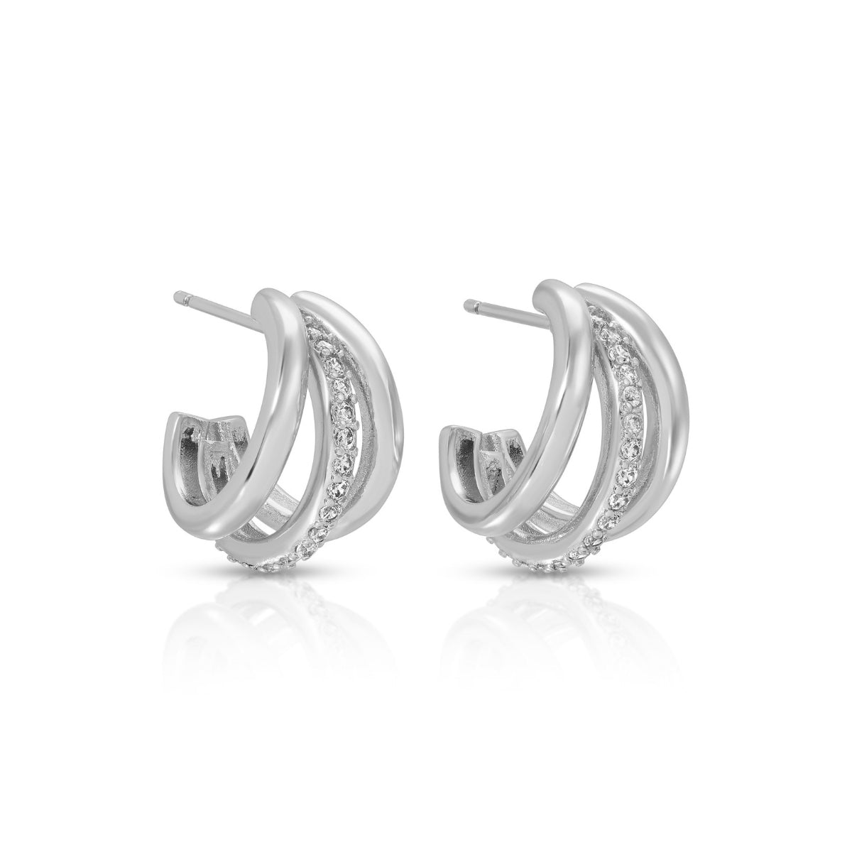 Glistening Triad Hoops with Pavé Accent