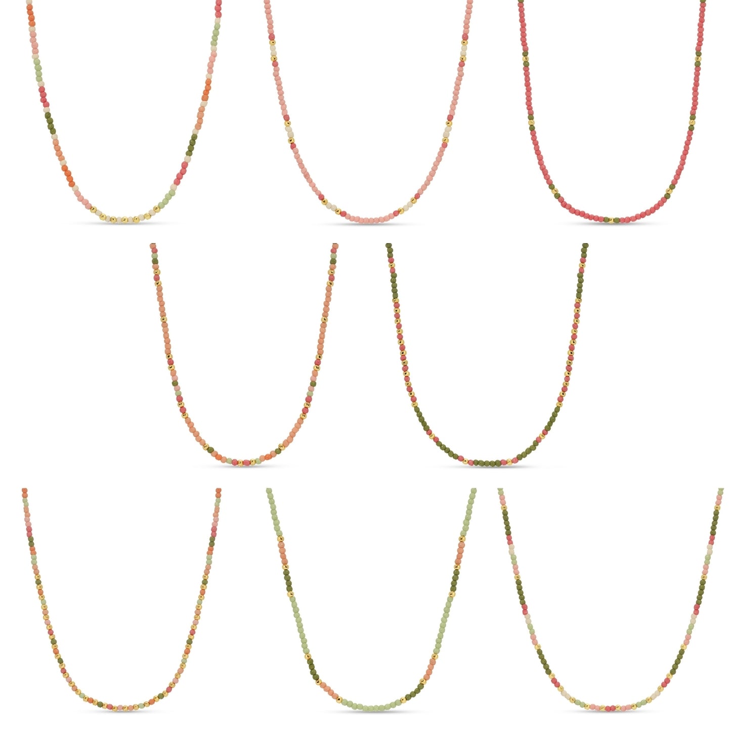 Set/8 Assorted 2mm seed bead necklaces