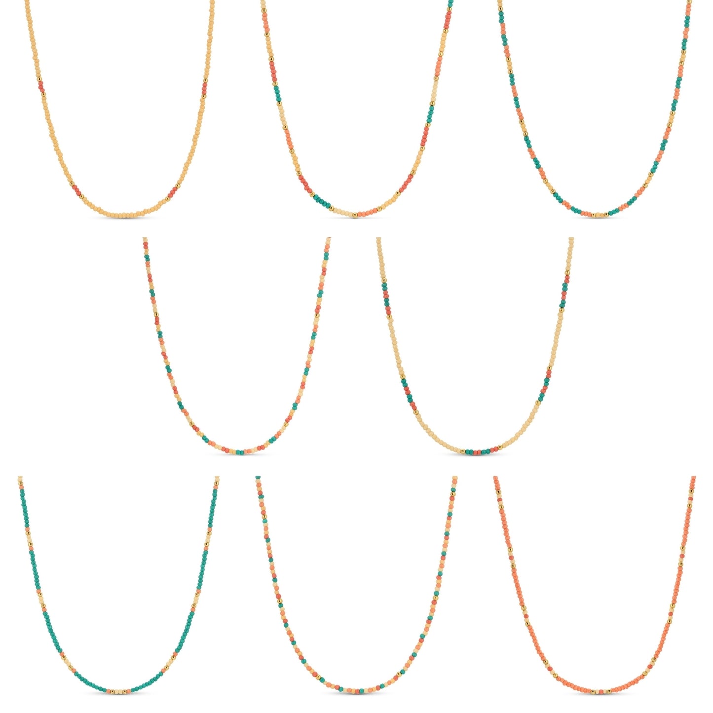 Set/8 Assorted 2mm seed bead necklaces