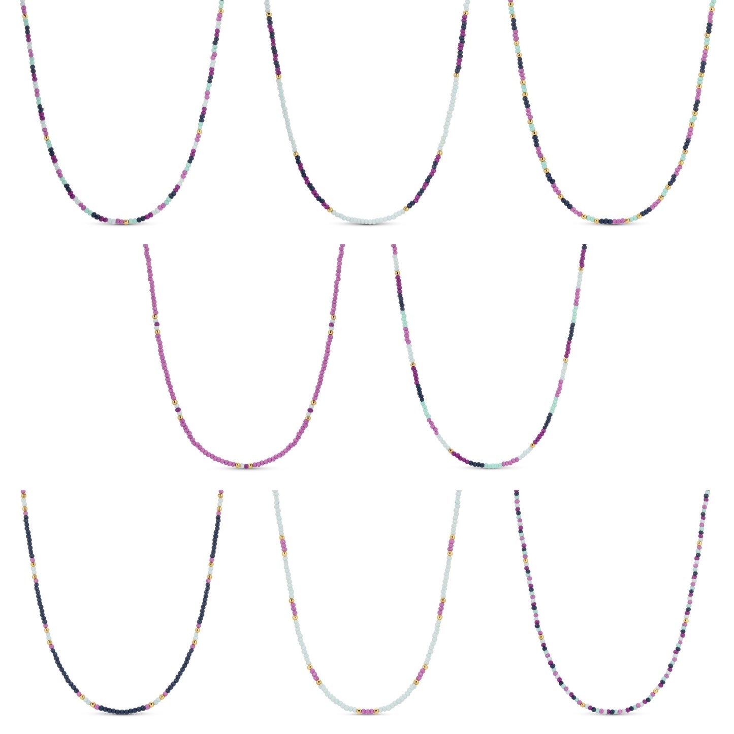 Set/8 Assorted 2mm seed bead necklaces