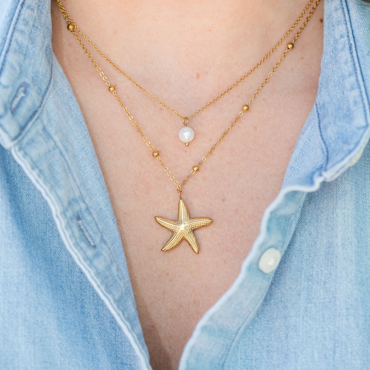 Layered Starfish Necklace, Water-Resistant