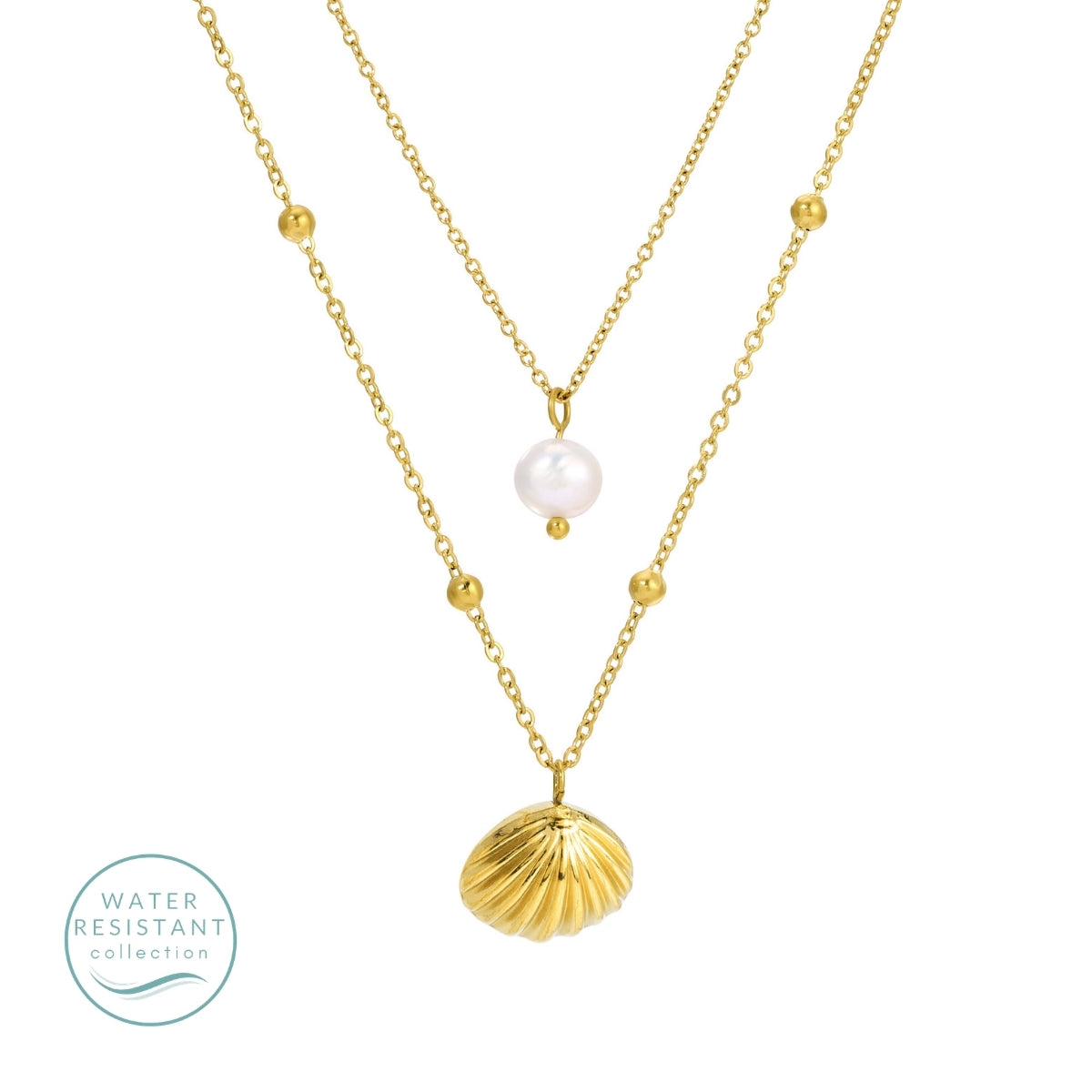 Layered Shell & Pearl Necklace, Water-Resistant