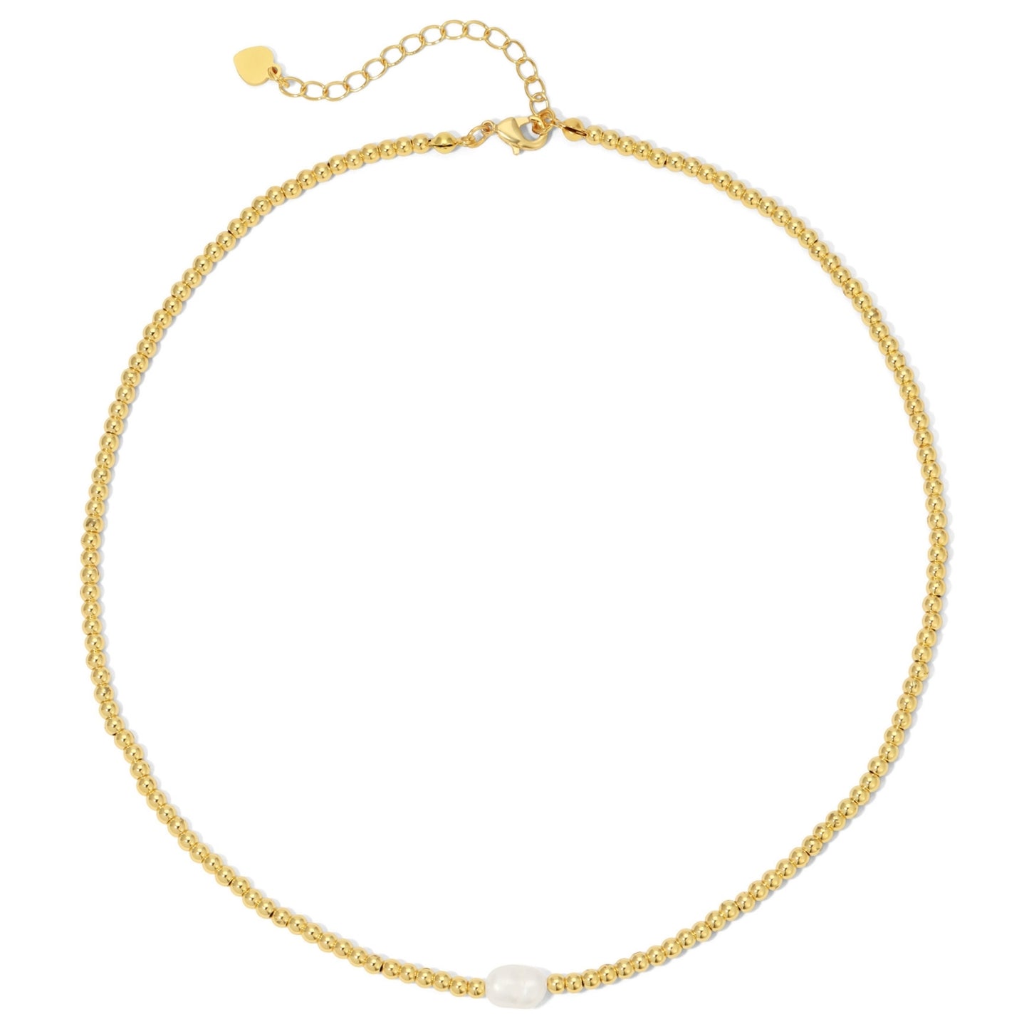 Set/6 3mm beaded necklace with single medium pearl accent