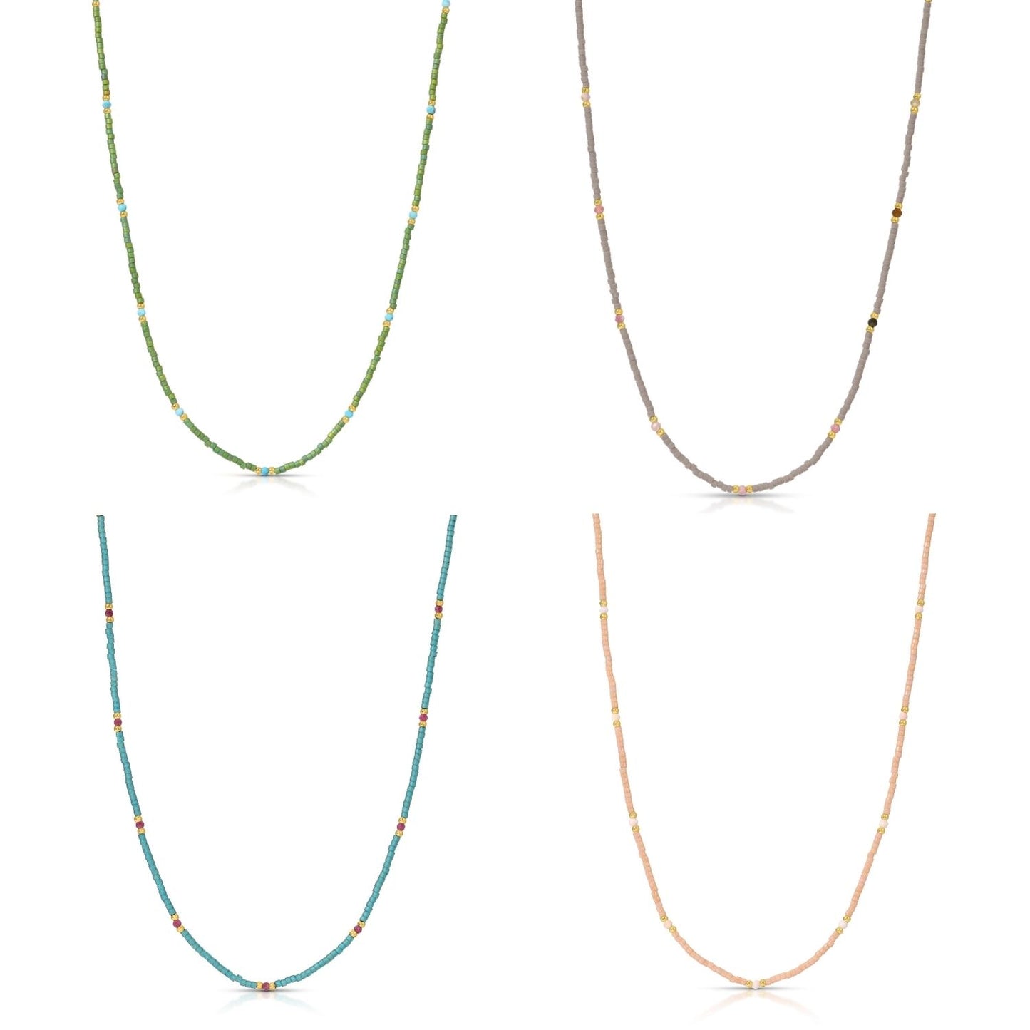 Set/8 Miyuki Delica and 2mm Stone Necklaces