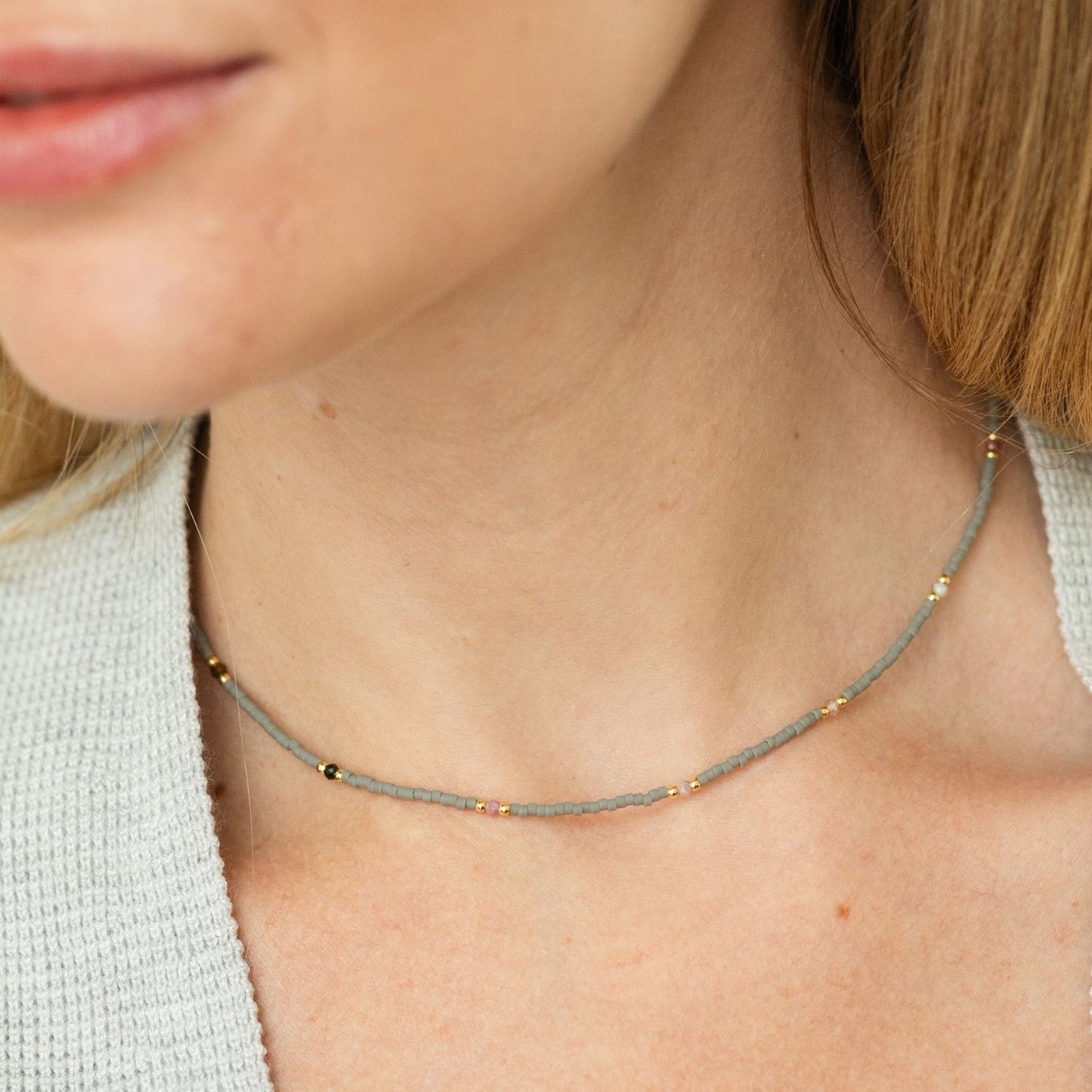 Set/8 Miyuki Delica and 2mm Stone Necklaces