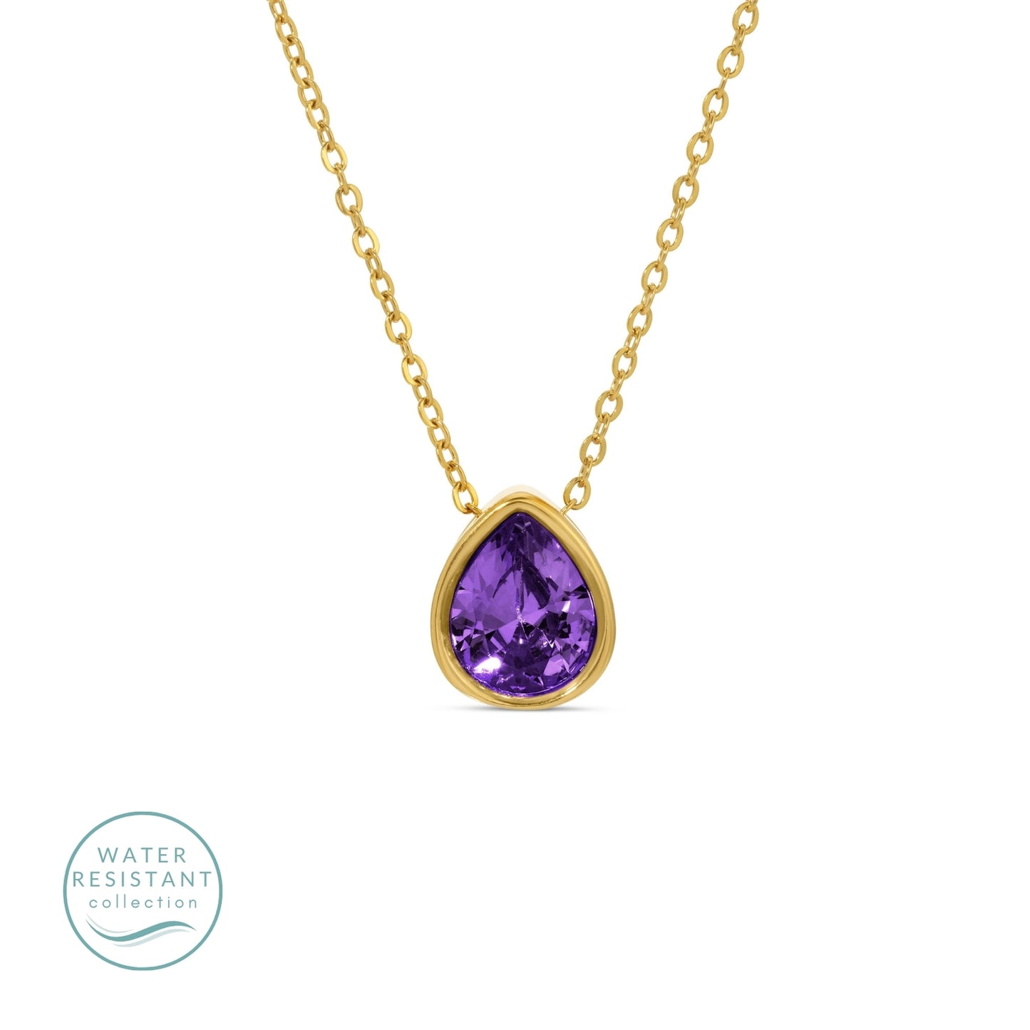 Large CZ Teardrop Pendant Necklace, Water Resistant