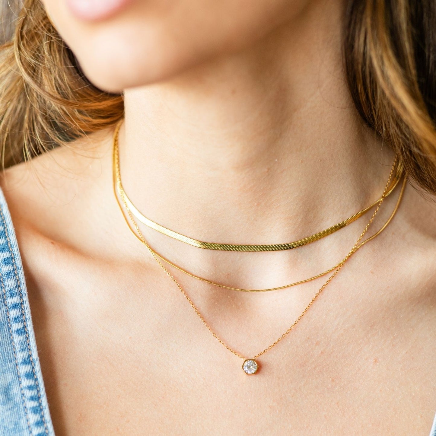 Delicate Contemporary Faux Diamond Necklace - Water Resistant