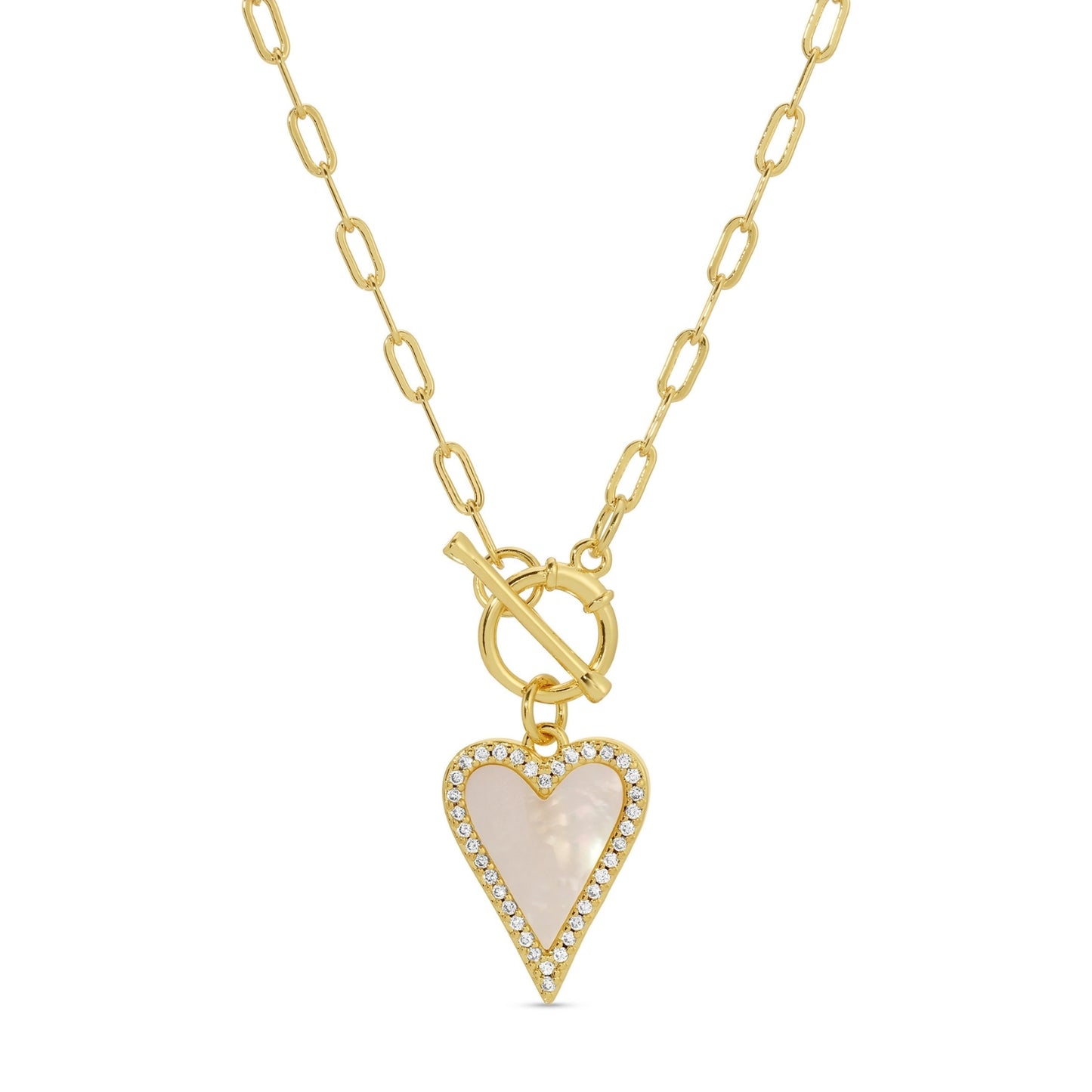 MOP Pave Heart Toggle Pendant Necklace