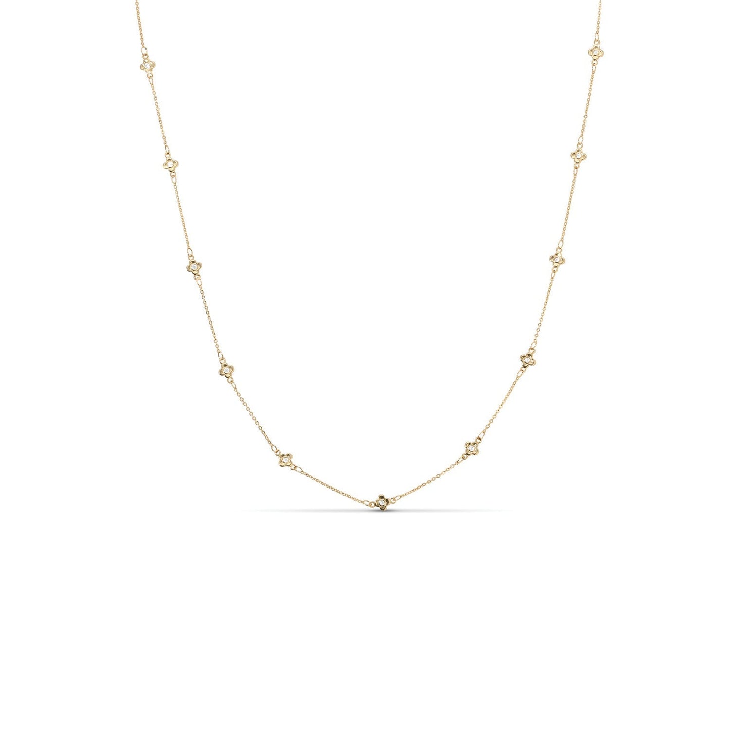 Delicate CZ Accented Quatrefoil Accented Necklace