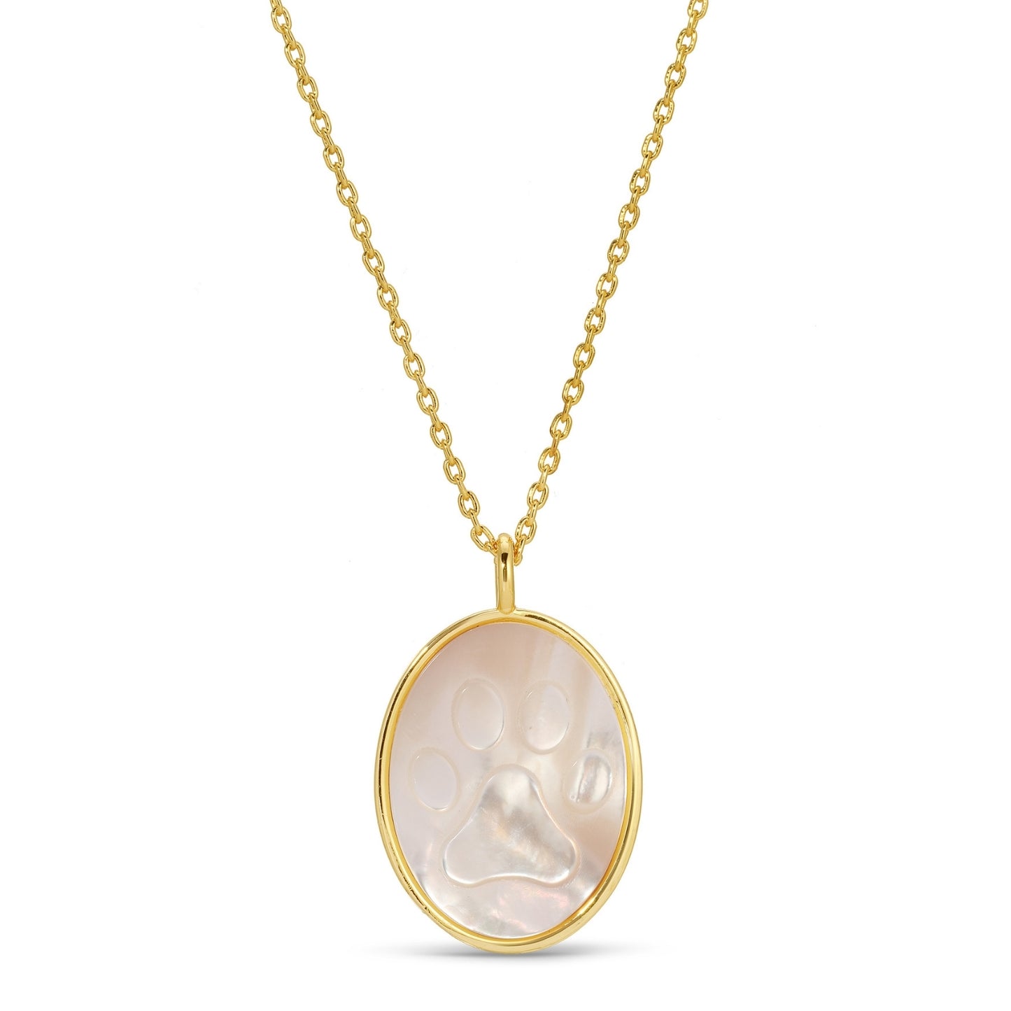Paw Print Etched Shell Oval Pendant Necklace