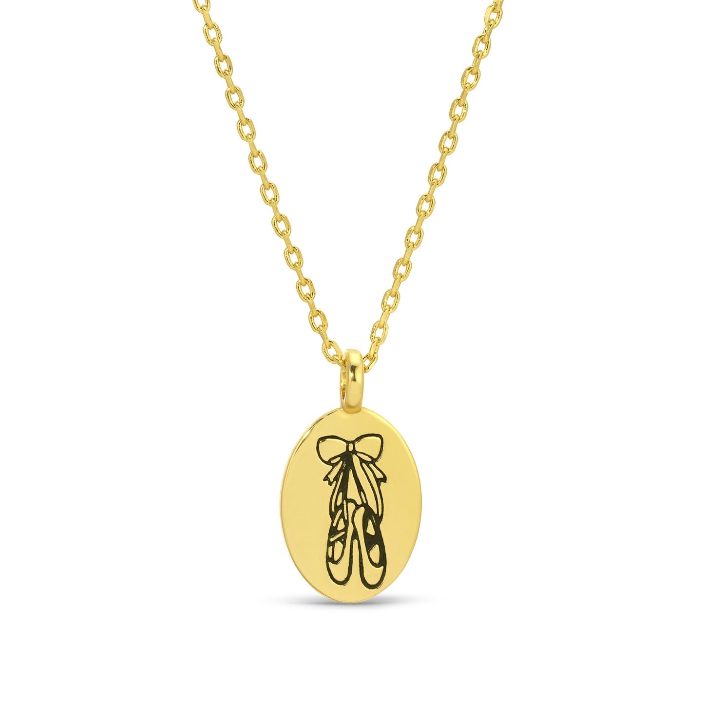 Etched Ballet Slippers Oval Pendant Necklace