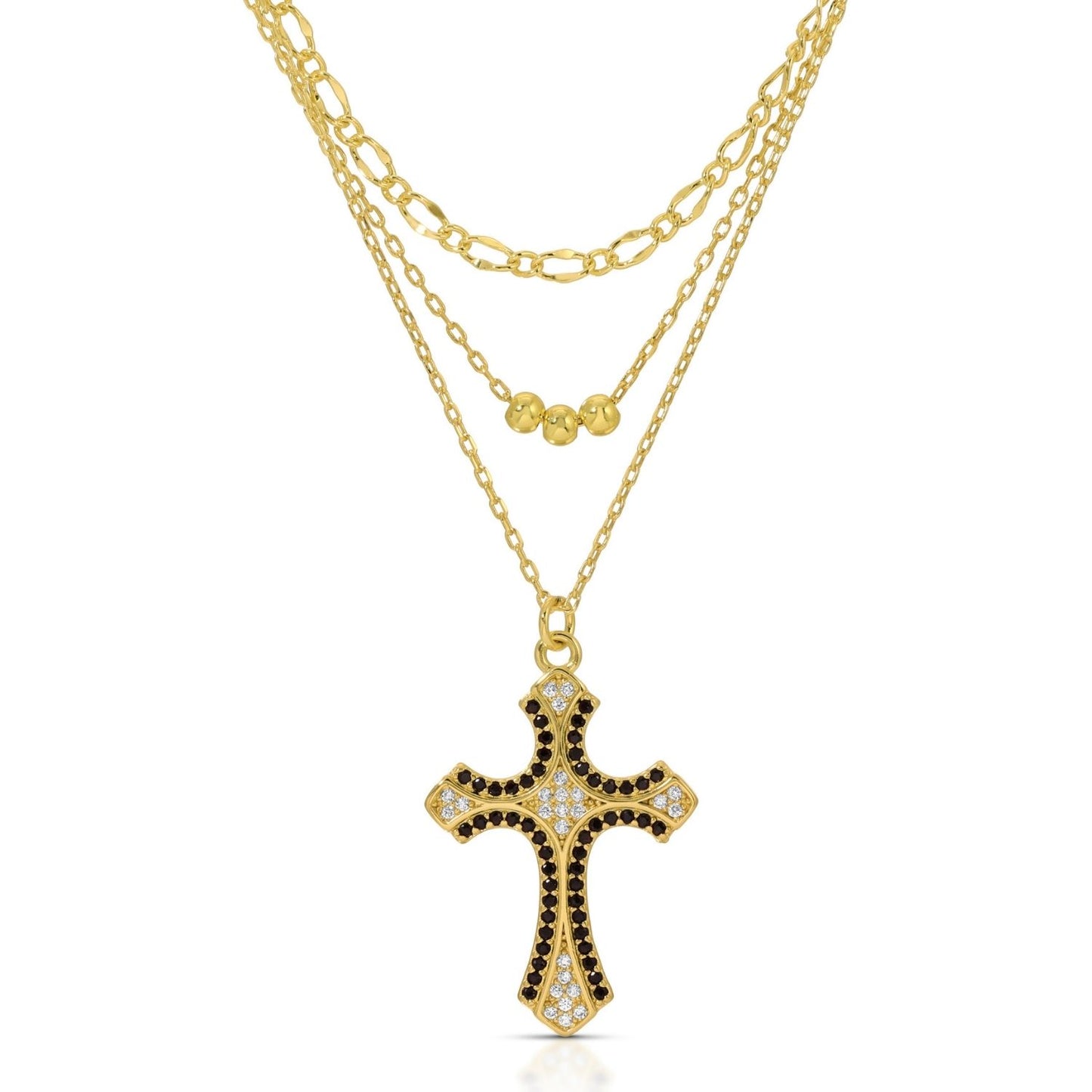 Layered Black Cross Necklace
