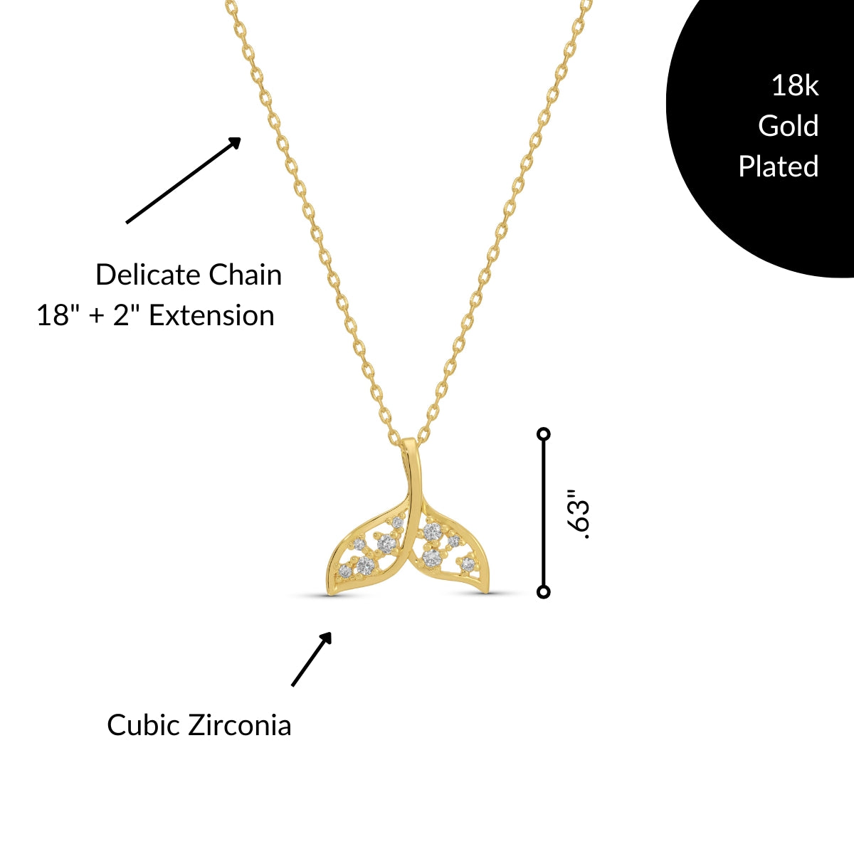 Sparkling Whale Tail Outline Necklace with CZ Accents