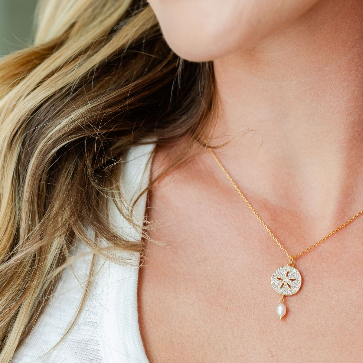 Sparkling Sand Dollar Pearl Necklace
