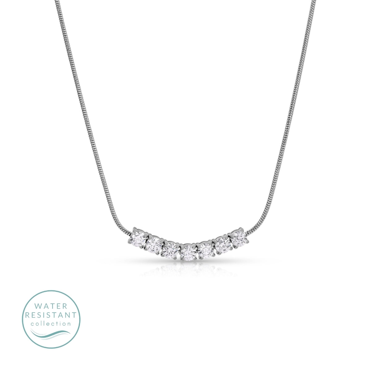 Simple Cubic Zirconia Row Necklace, Water-Resistant