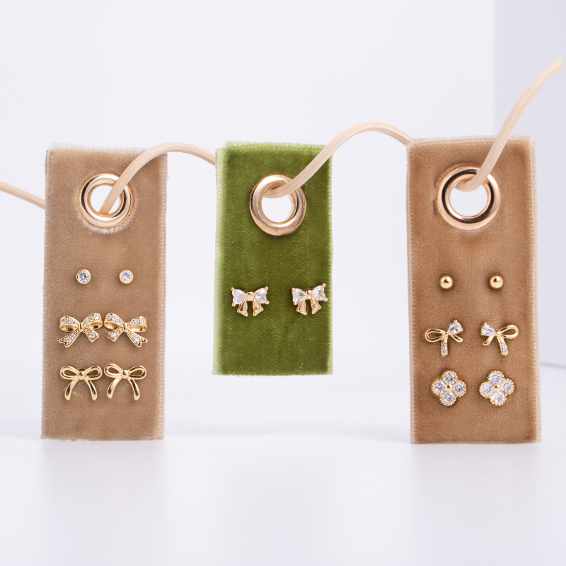 Set/3 Bow Accented Stud Set on Velvet Tag
