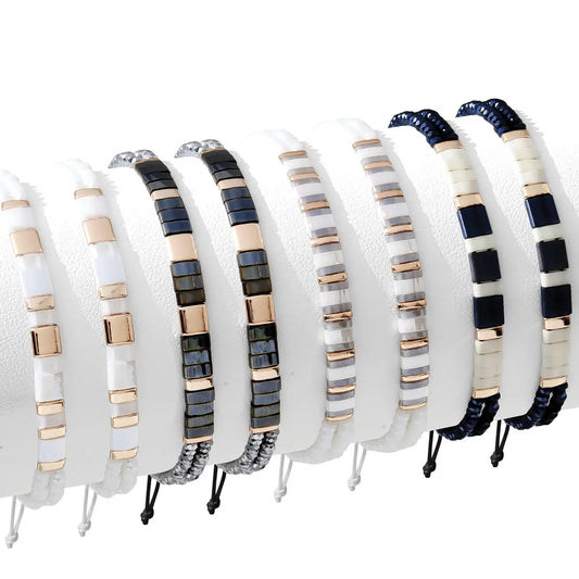 Set/8 Miyuki Tila & Crystal Pulley Bracelets