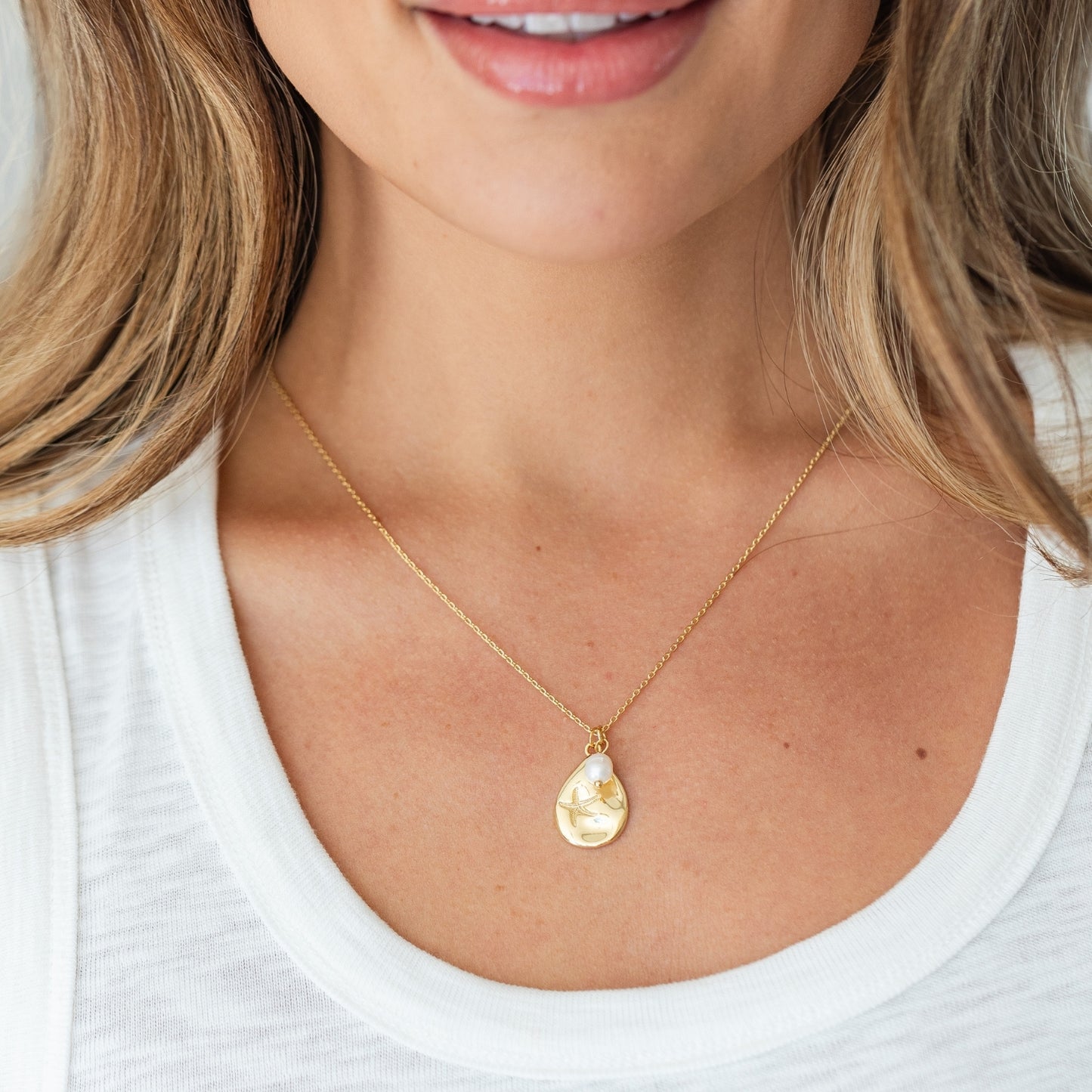 Starfish Accented Pendant with Pearl Charm